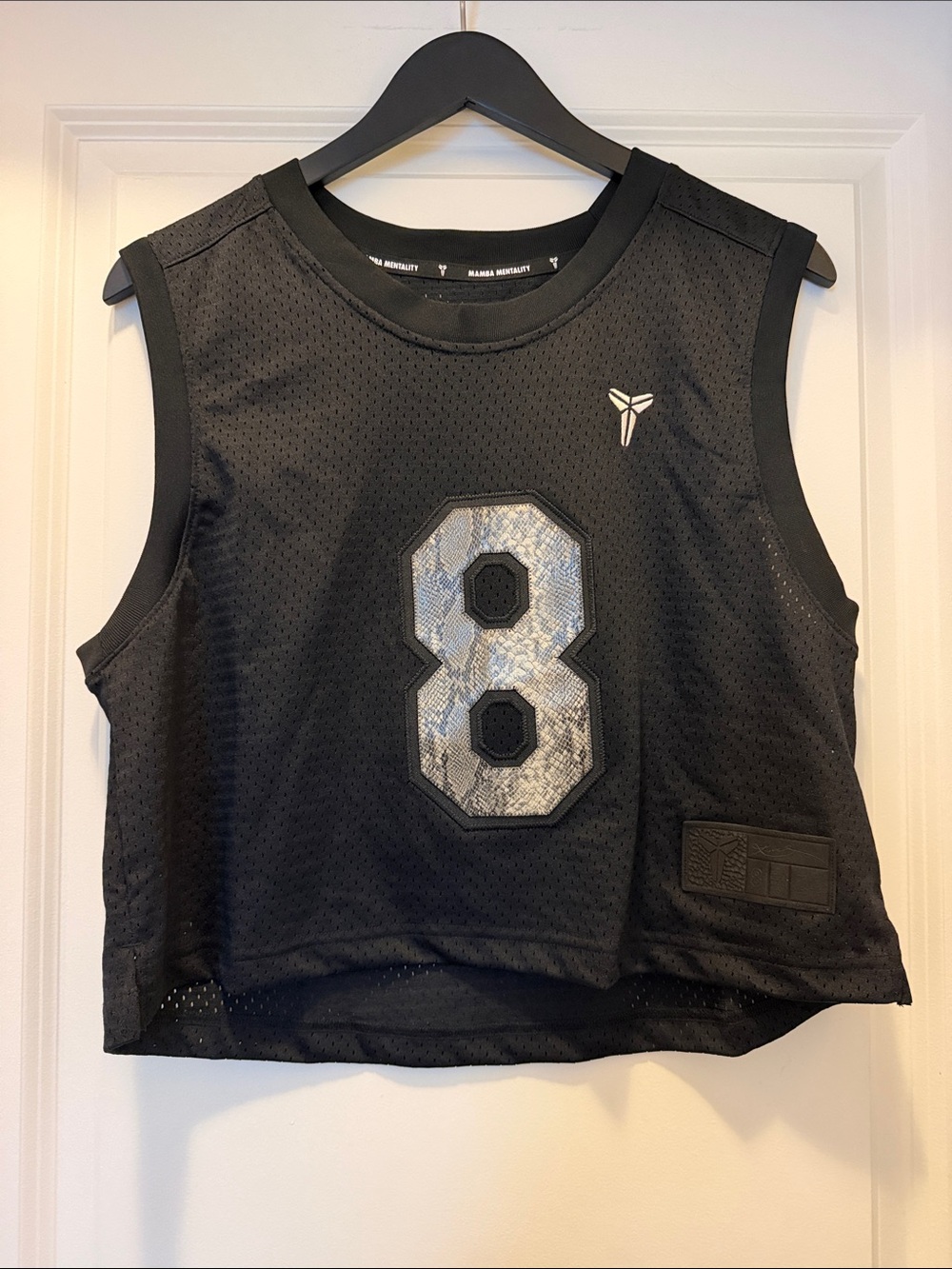 Nike Black Kids Sleeveless Mesh Crop Jersey with Silver Number 8
